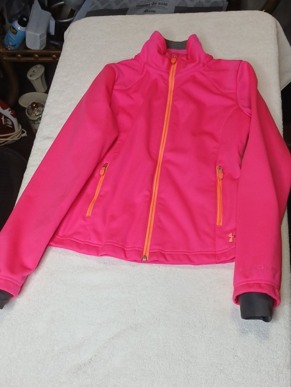 Under Armour Girls Pink Raincoat with Orange Zippers